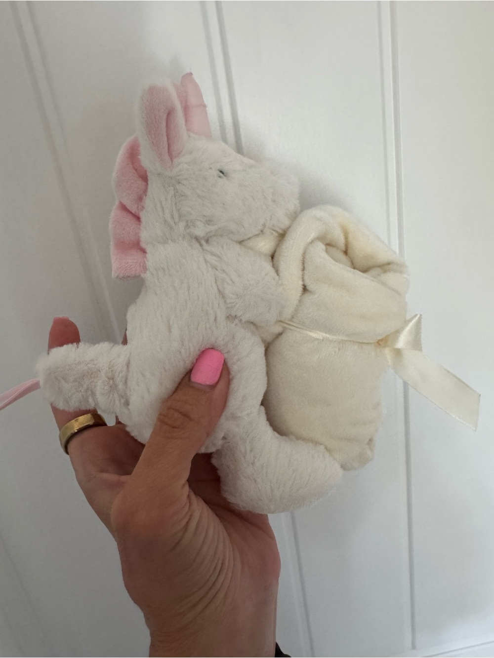 JellyCat Baby Lovey Little Unicorn Ivory Pink Fluffy Plush blanket RARE